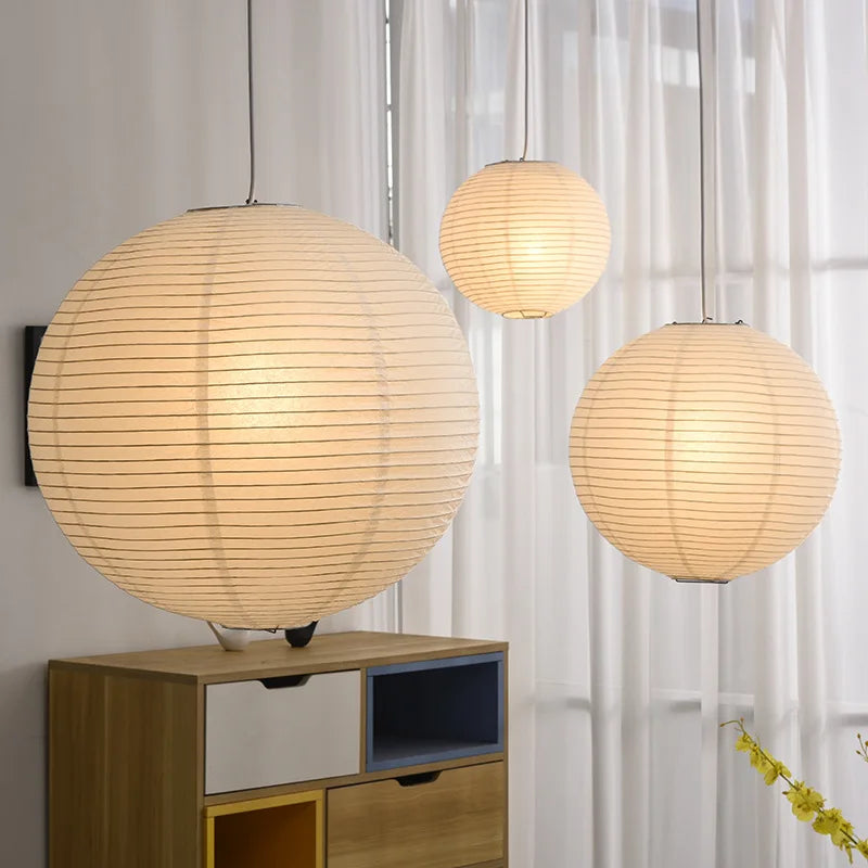Nordique Wabi Sabi vent rond papier de riz suspension LED lumières salon salle à manger chambre Loft Restaurant Bar décor à la maison lustre