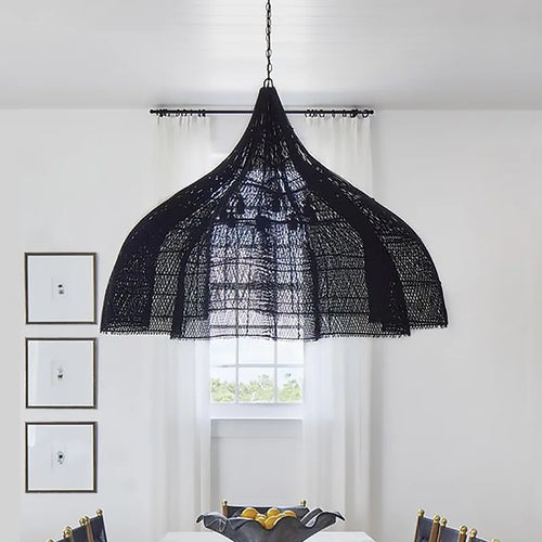 lampe suspendue rotin pétales main salon cuisine décor