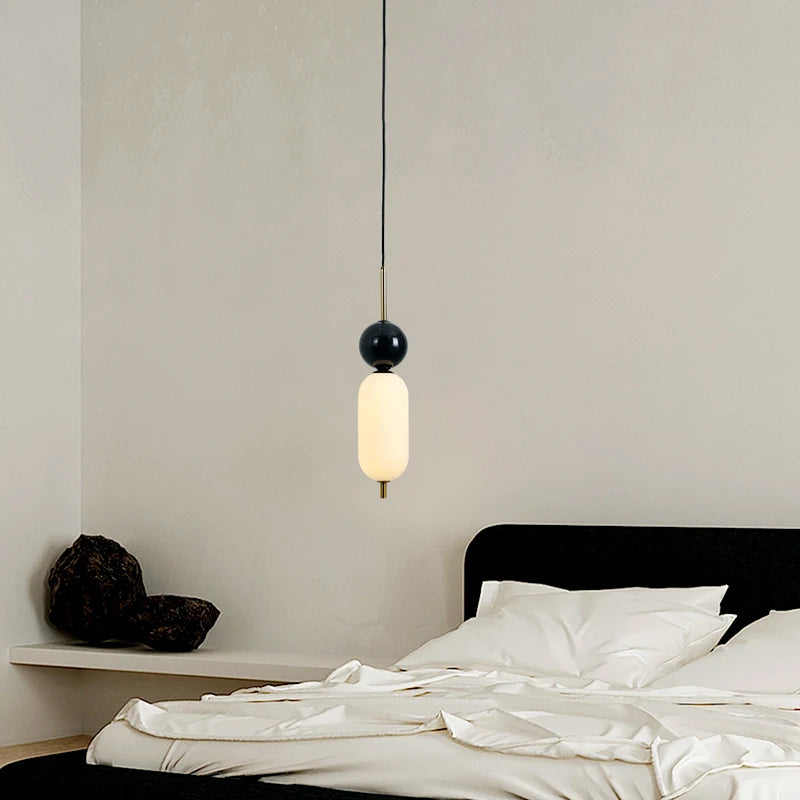 lustre led en boule de marbre naturel en acrylique avec fil réglable - vue 4 sur 7