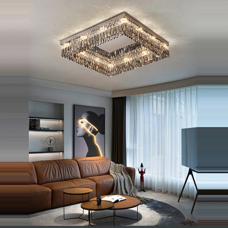 plafonnier led carré rectangulaire en cristal doré intensité variable - vue 5 sur 18