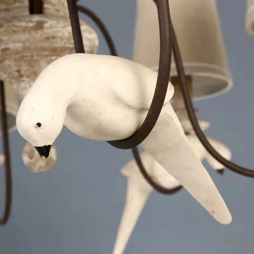 lustre vintage américain en bois avec oiseaux en tissu - vue 6 sur 6