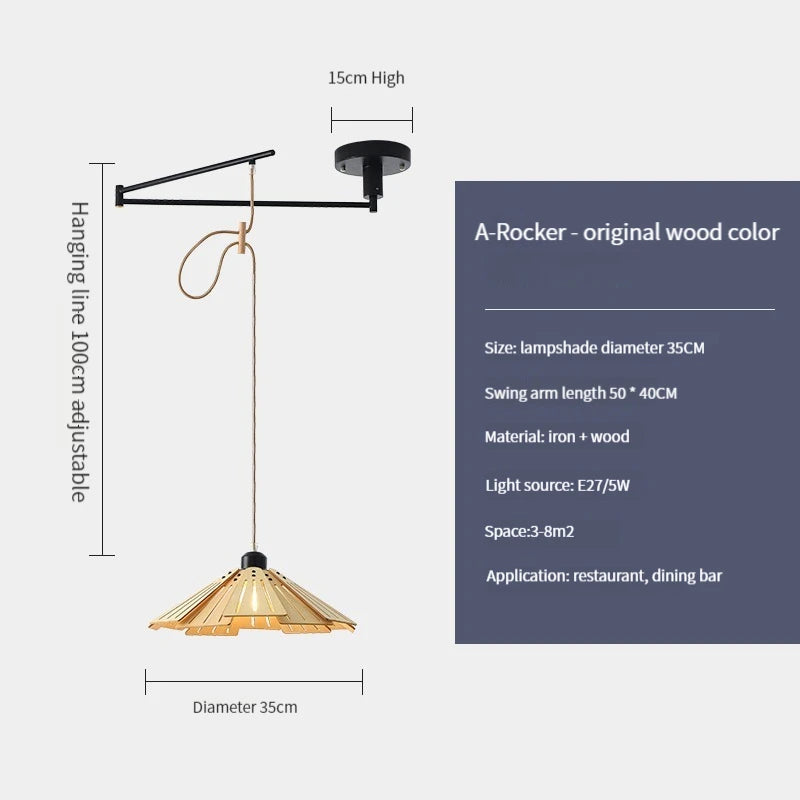 suspension en bois rétractable à bascule luminaire décoratif d'intérieur - vue 4 sur 18