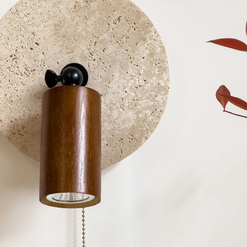 applique murale en pierre et bois avec interrupteur et ampoule ronde - vue 5 sur 10