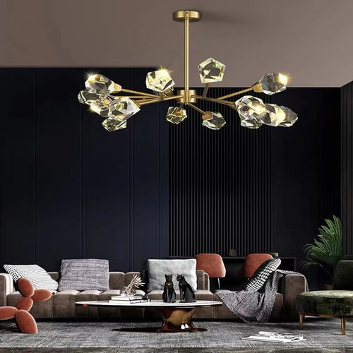 lustre moderne en laiton diamant cristal led de luxe - vue 5 sur 18