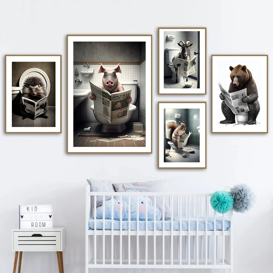 décoration murale amusante avec animaux sur les toilettes - vue 3 sur 7