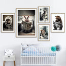 décoration murale humoristique avec animaux sur toilettes