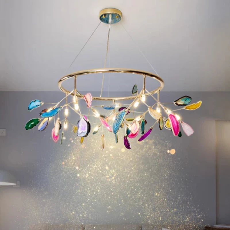 lustre en agate naturelle avec éclairage led et cordon réglable - vue 2 sur 14