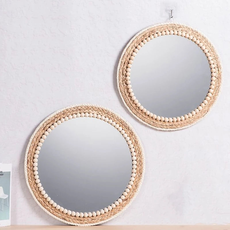 miroir mural rond en rotin pour décoration intérieure - vue 6 sur 6