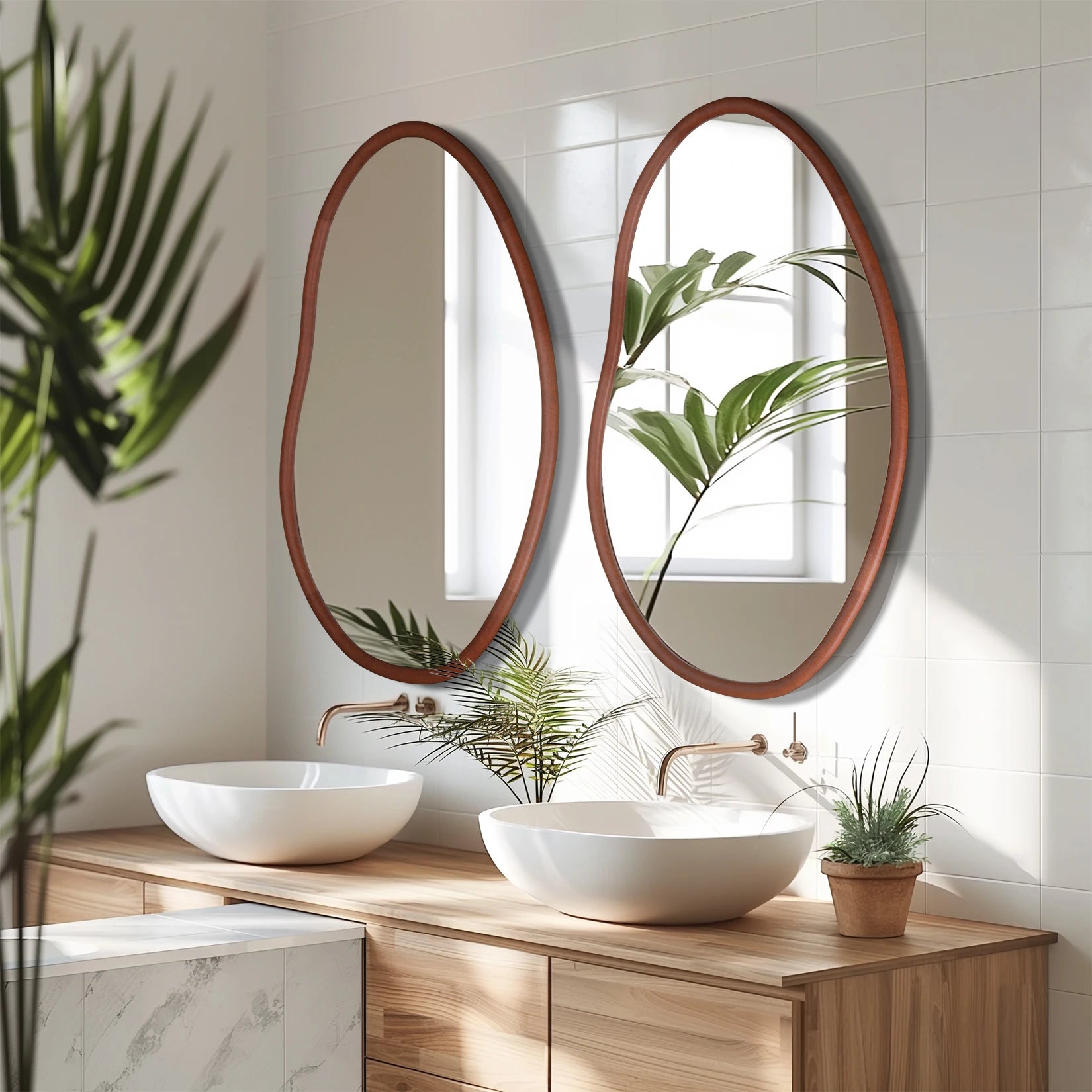 miroir mural décoratif grande taille avec cadre en bois massif - vue 3 sur 7