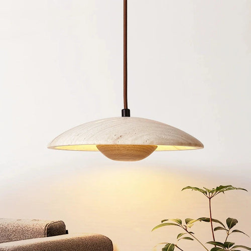 lustre nordique rétro en travertin style wabi-sabi suspension LED - vue 2 sur 7