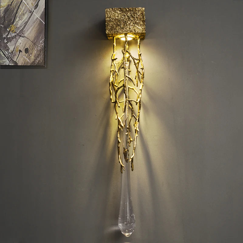 Postmodern créatif cuivre cristal applique allée fond mur cage d'escalier chevet salon applique échantillon applique murale LED lampe - vue 2 sur 8