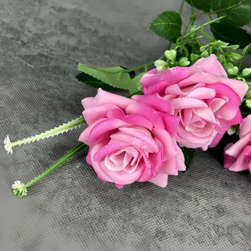 décoration mariage bouquet de roses artificielles en soie 7 têtes - vue 6 sur 14