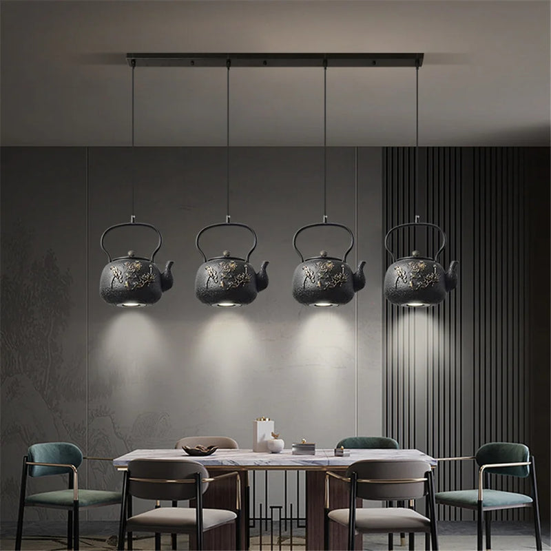 Asie du Sud-Est Rétro Vintage Résine Théière Suspension Led Lumières Cuisine Salle À Manger Loft Déco Pays Suspension Luminaire Design