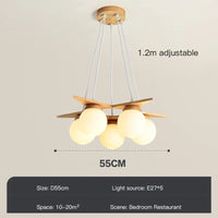 lustre en bois nordique avec boule en verre blanc