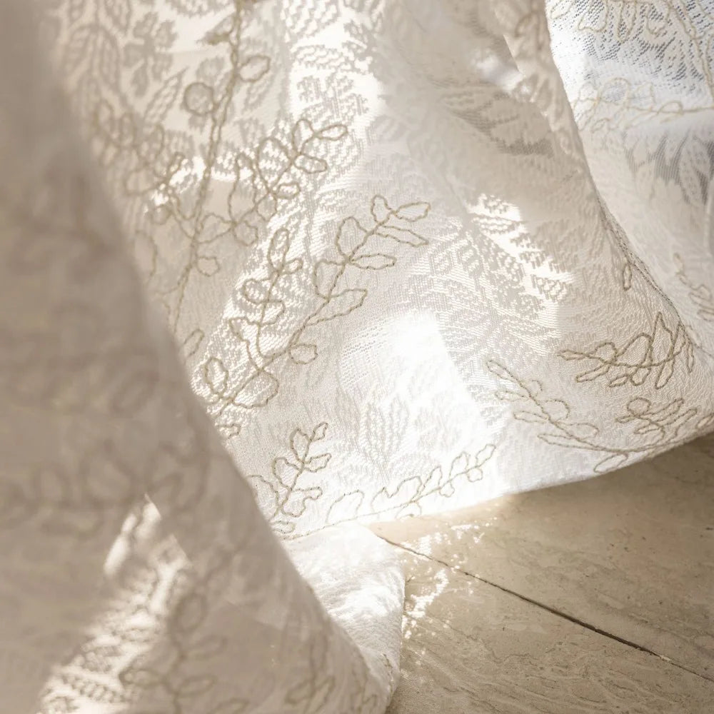 Voilage tulle brodé feuilles pour fenêtre salon cuisine - vue 4 sur 6