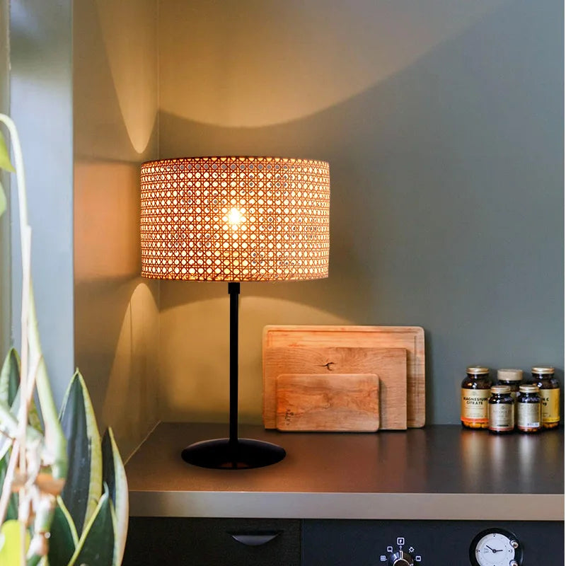 lampadaire en rotin tissé style rural créatif pour intérieur - vue 3 sur 8
