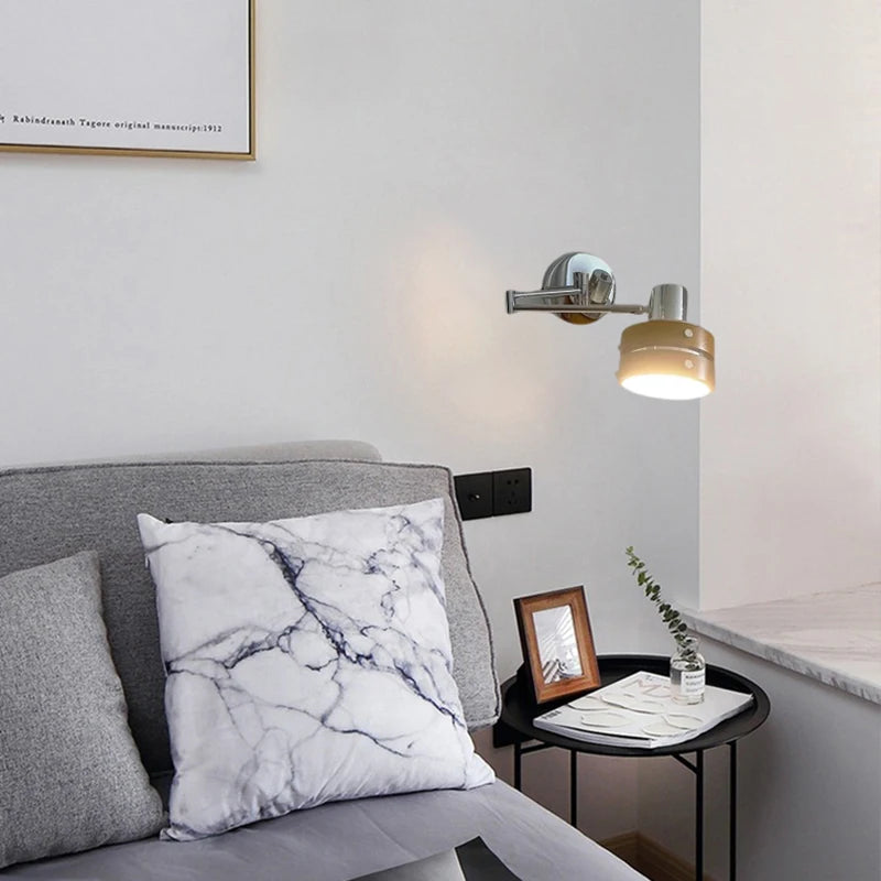 applique murale style américain bras long bois chromé évolutive - vue 4 sur 6