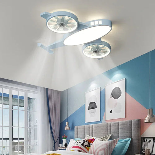 plafonnier moderne avec ventilateur en forme d'avion pour enfant - vue 3 sur 9