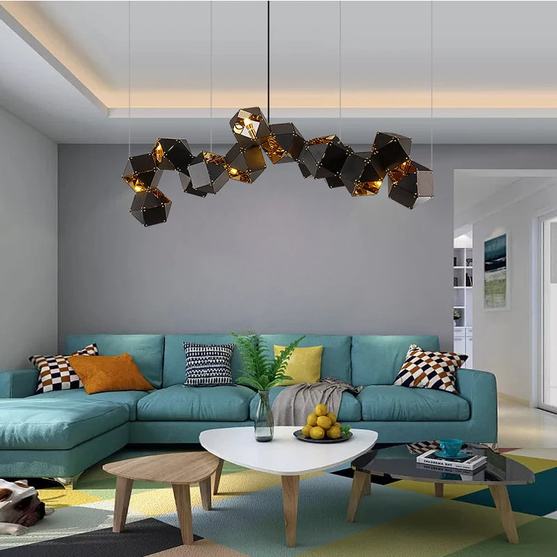 Modern luxury creative LED dining room chandelier New cube art living room decorated kitchen, meeting room hanging chandelier - vue 3 sur 14