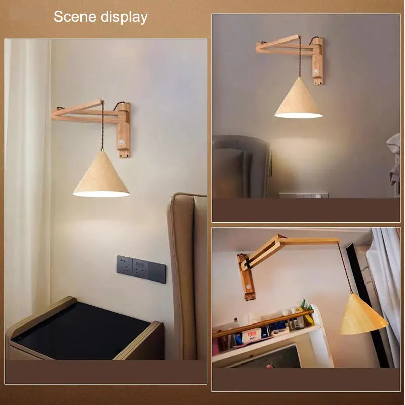 applique murale rétractable pliable en bois style japonais nordique artistique - vue 4 sur 8