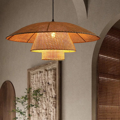 suspension vintage en rotin tissé à la main pour restaurants et hôtels