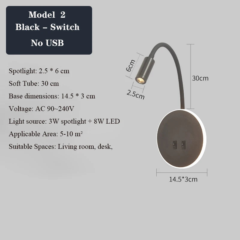 applique murale led moderne avec ports usb et interrupteur - vue 14 sur 22