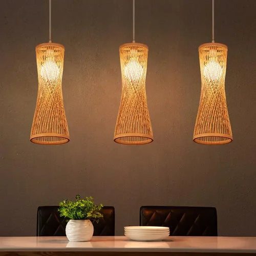 lustre en bambou et rotin tissé style japonais pour décoration