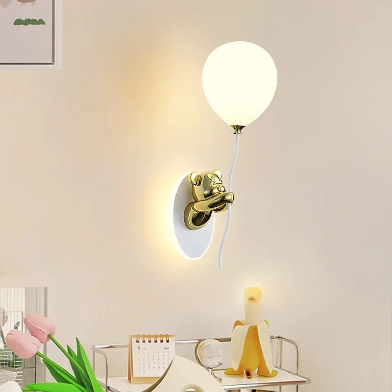 applique murale ours doré en verre lampe LED décoration chambre enfant - vue 6 sur 16