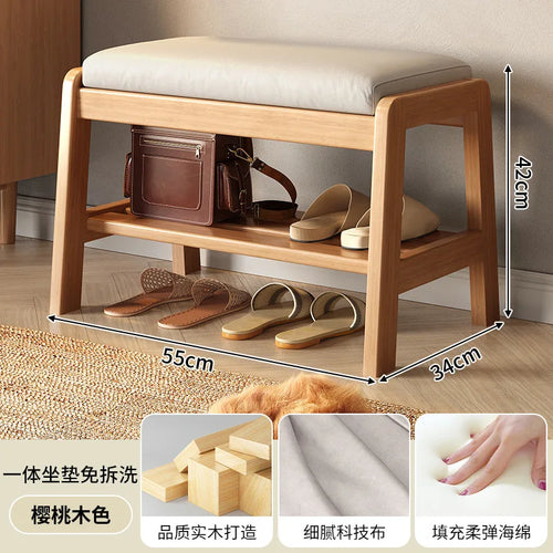 banc à chaussures en bois massif pour rangement pratique - vue 3 sur 9