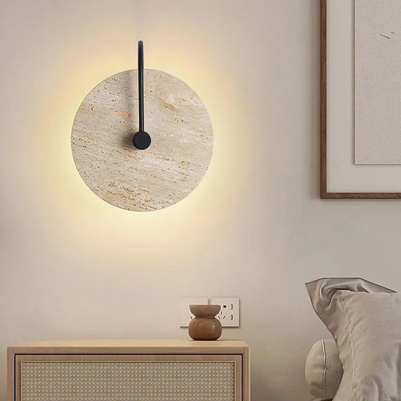 applique murale led ronde en métal et pierre pour hôtel boutique