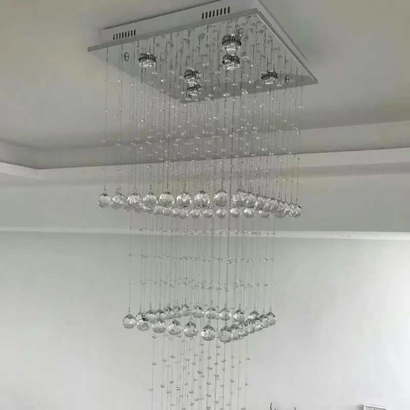 Duplex building, living room, large chandelier, square hotel villa, modern crystal hollow staircase, long chandelier - vue 6 sur 7