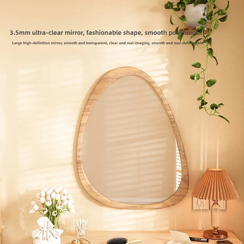 miroir mural en bois du milieu du siècle tendance réfléchissant HD - vue 5 sur 10