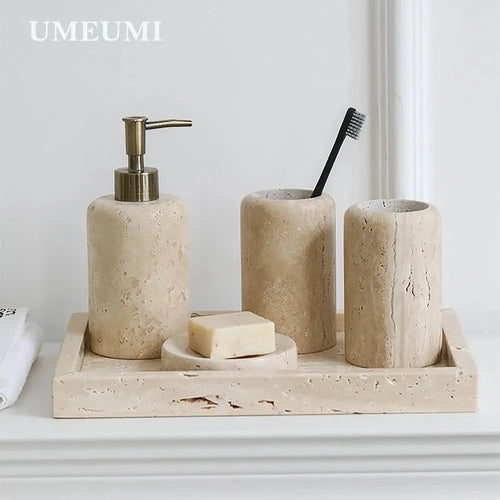 porte-brosse à dents en travertin luxe pour salle de bain