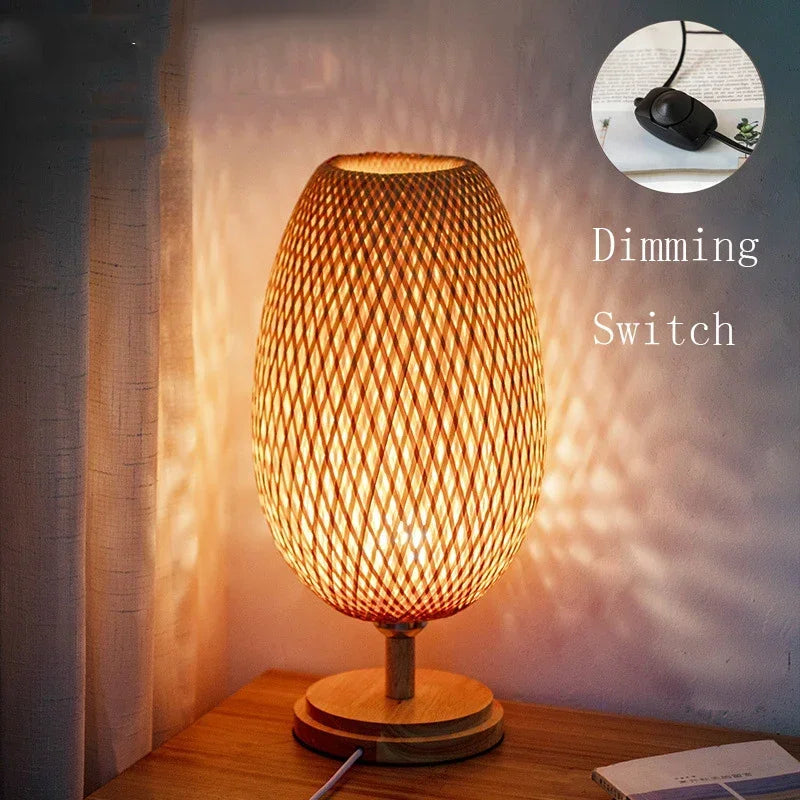 lampe de bureau vintage en bambou artisanale en bois naturel - vue 10 sur 14