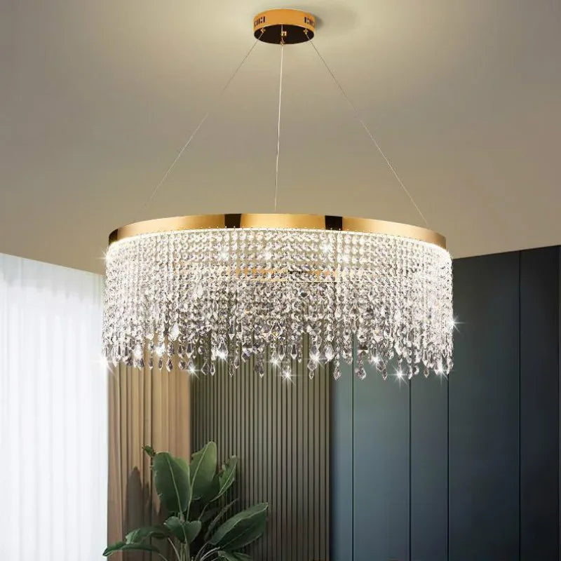 lustre moderne en cristal design circulaire éclairage de luxe suspendu - vue 3 sur 9