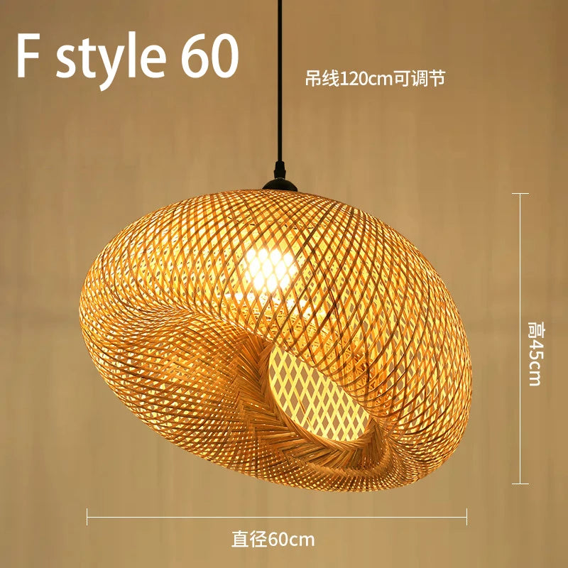 lustre style chinois fait main en bambou tissage pastoral vintage - vue 11 sur 30