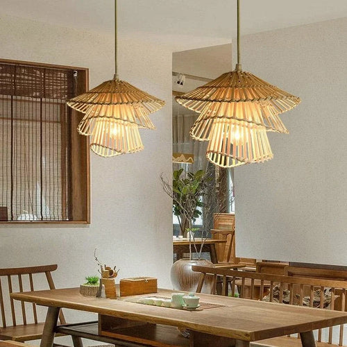 lustre en rotin fait à la main multi-étages moderne créatif