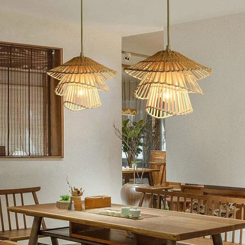 lustre en rotin fait à la main multi-étages moderne créatif - vue 5 sur 13