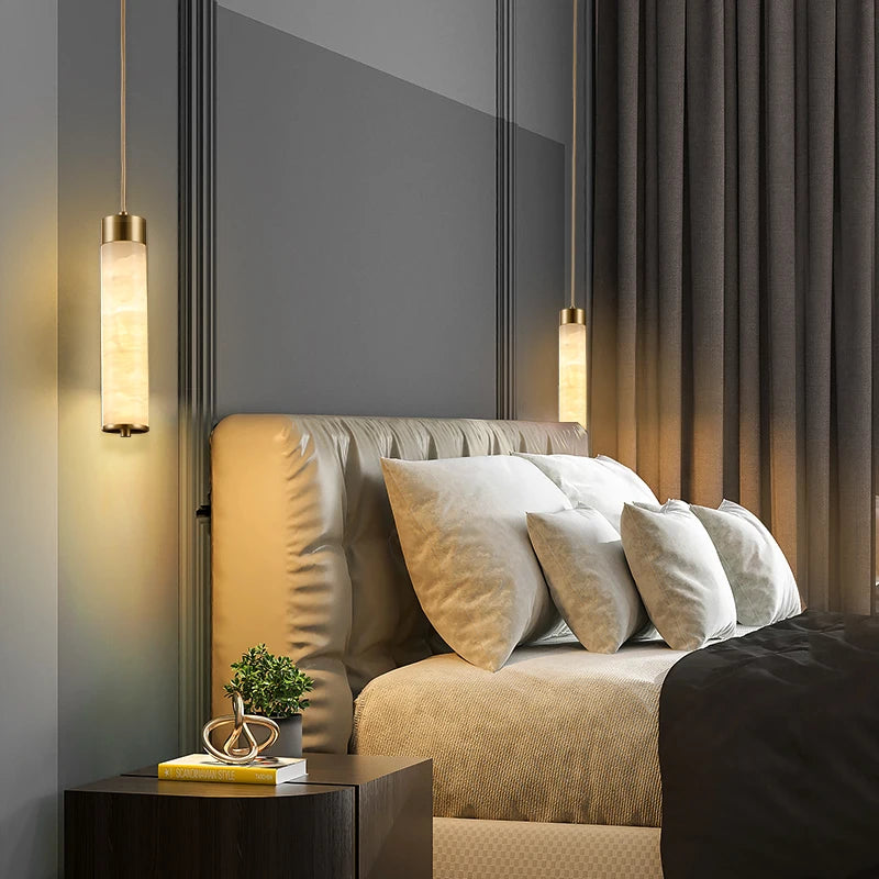 suspension LED en marbre et laiton avec cordon réglable nordique - vue 3 sur 10