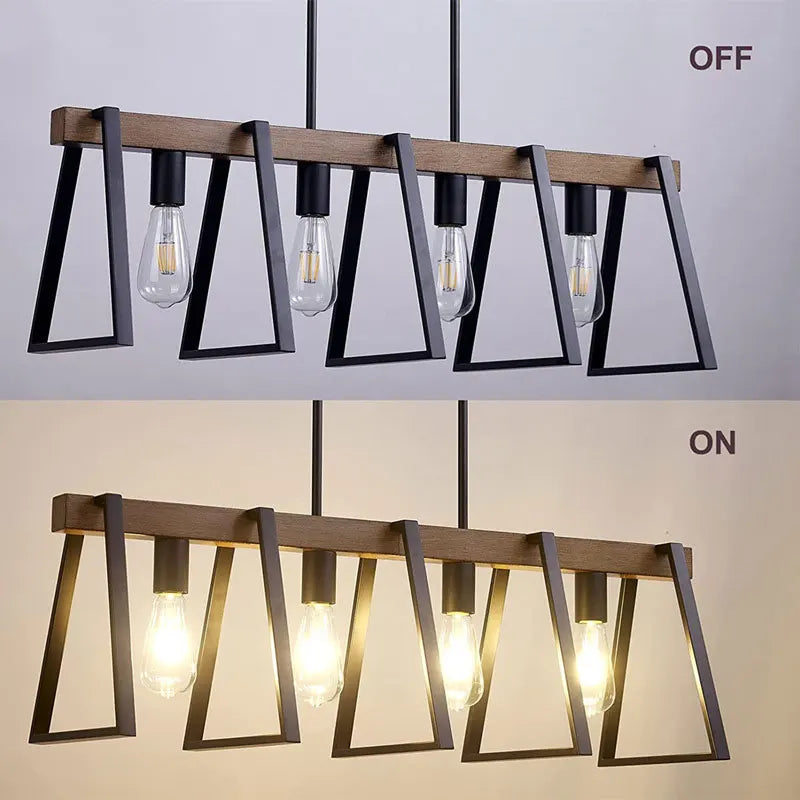 Lustre style Américain Vintage Industriel 4 têtes Fer Art Imitation Bois Grain Restaurant Cuisine Café Bar Comptoir - vue 8 sur 7