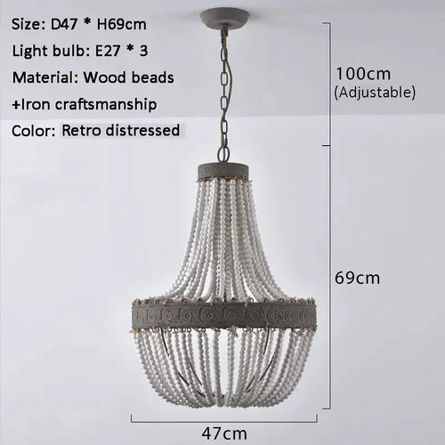 lustre vintage en bois perle style campagne américaine - vue 3 sur 9