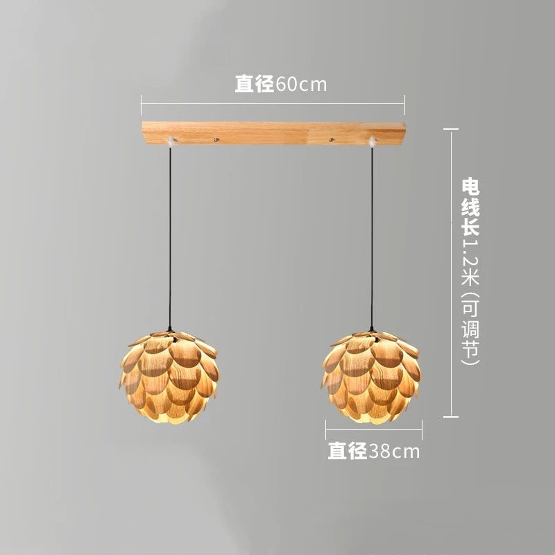 lustre créatif en bambou forme fruits de pin éclairage nordique led - vue 8 sur 10