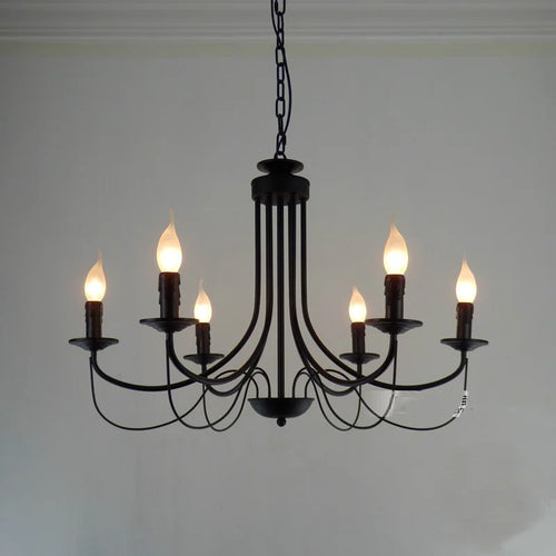 lustre vintage en fer forgé avec bougie et métal noir - vue 9 sur 10