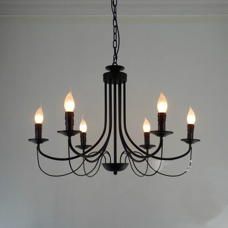 lustre vintage en fer forgé avec bougie et métal noir - vue 8 sur 10