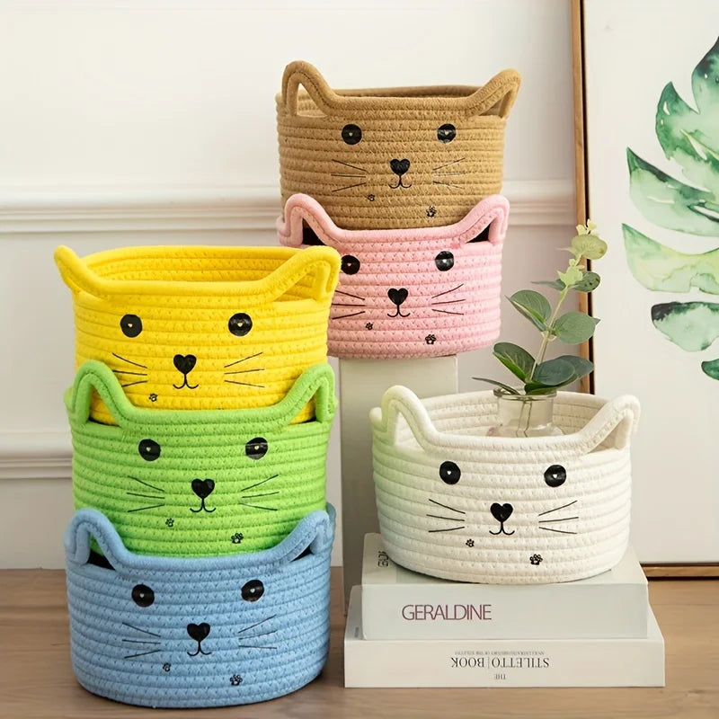 panier en corde de coton pour jouets animaux mignon avec oreilles - vue 2 sur 11