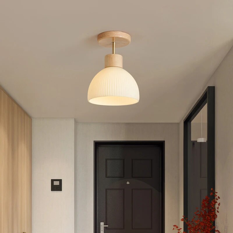 Lustre LED Verre Bois Lumière Salon Étude Salle Manger - vue 4 sur 12
