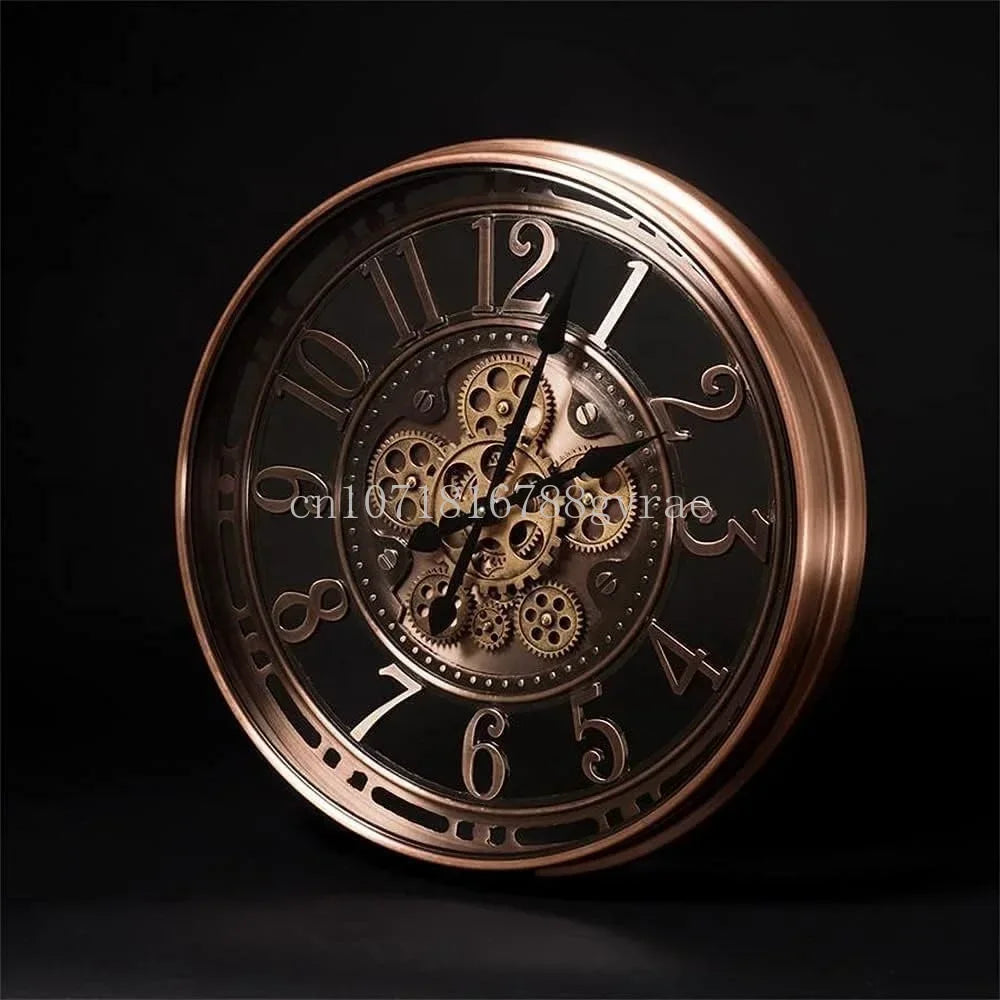 horloge murale industrielle en métal avec engrenages mobiles décorative - vue 3 sur 14