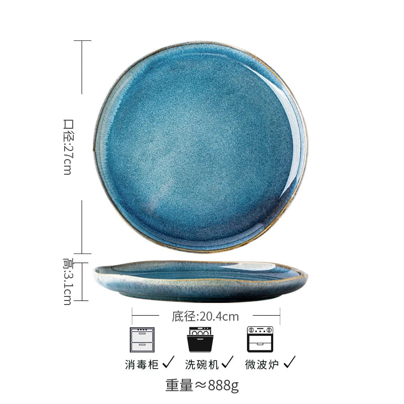 Assiette ceramique style retro texture flammee service table