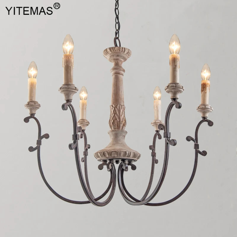 Lustre en bois rétro 4 lumières dans l'entrée chambre 6 lumières lustre français Style Vintage pour salon Foyer lampe à manger