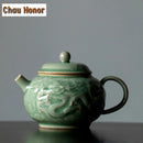 Théière céladon yue kiln dragon phénix relief filtre
